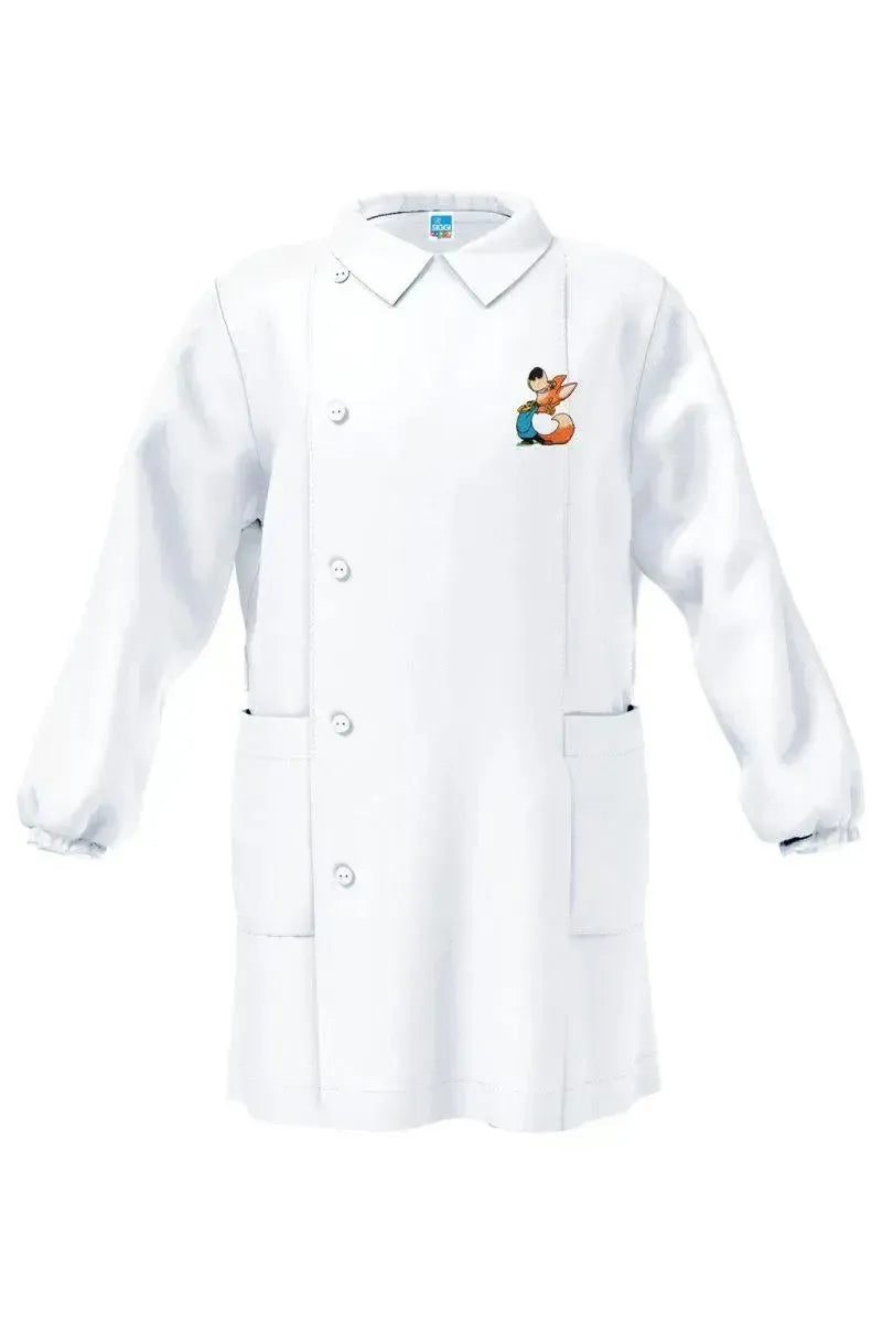 Grembiule asilo bianco bambino con abbottonatura laterale Siggi ricamo Volpe 4040