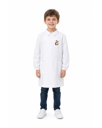 Grembiule asilo bianco bambino con abbottonatura laterale Siggi ricamo Volpe 4040