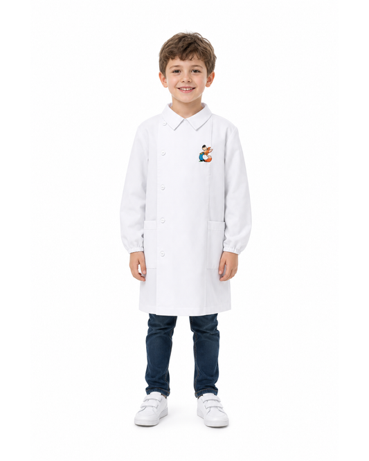 Grembiule asilo bianco bambino con abbottonatura laterale Siggi ricamo Volpe 4040