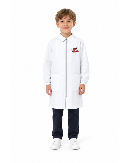 Grembiule asilo bianco bambino con zip Siggi ricamo Car 4193