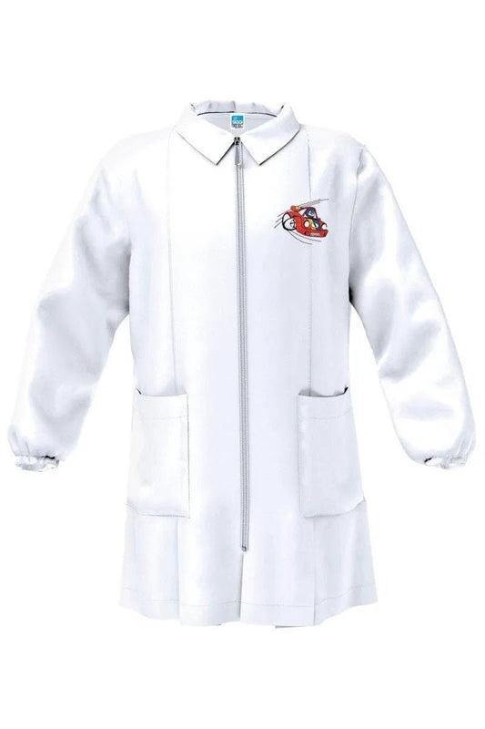 Grembiule asilo bianco bambino con zip Siggi ricamo Car 4193