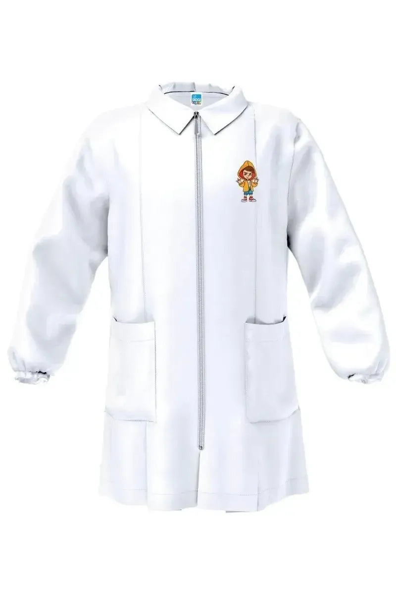 Grembiule asilo bianco bambino con zip Siggi ricamo Rap 4192