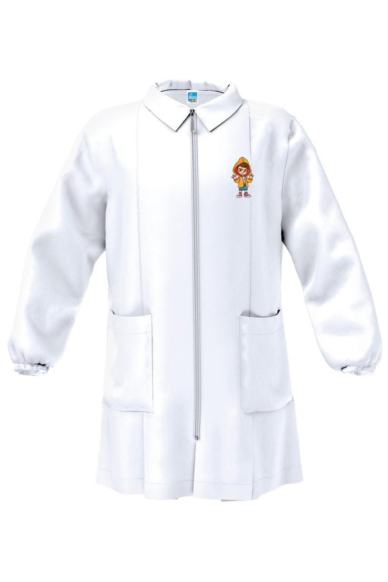 Grembiule asilo bianco bambino con zip Siggi ricamo Rap 4192