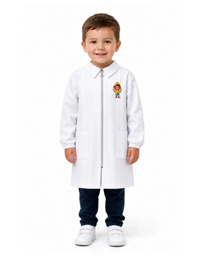 Grembiule asilo bianco bambino con zip Siggi ricamo Rap 4192