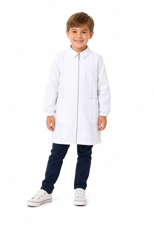 Grembiule asilo bianco bambino con zip Siggi senza ricamo 3379