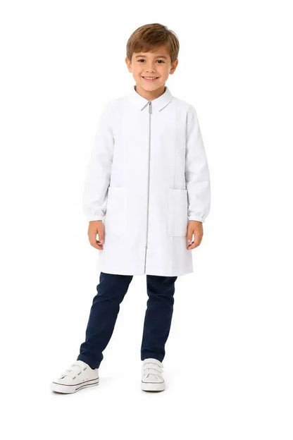 Grembiule asilo bianco bambino con zip Siggi senza ricamo 3379