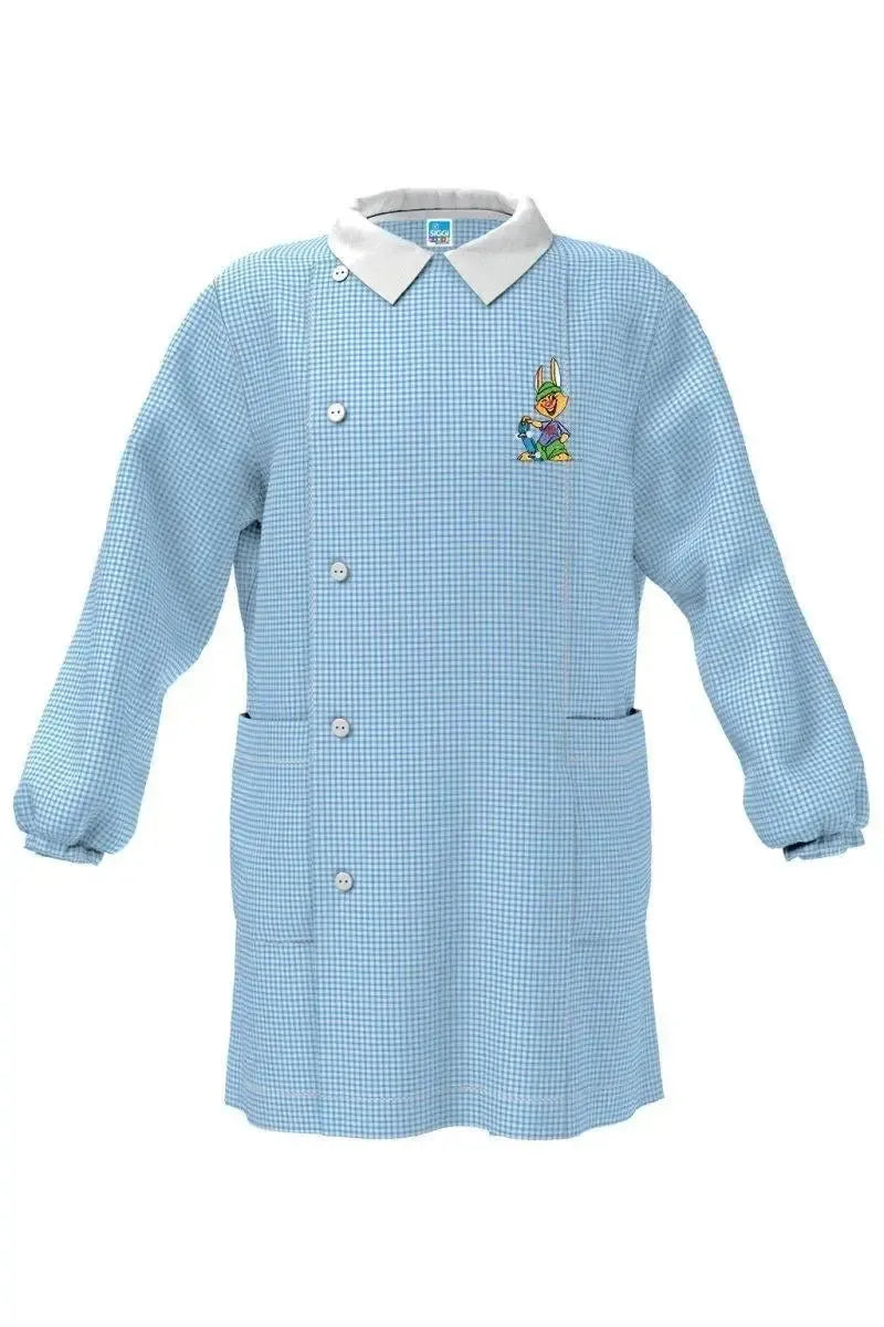 Grembiule asilo quadretti azzurri bambino con abbottonatura laterale Siggi ricamo Skate 4186