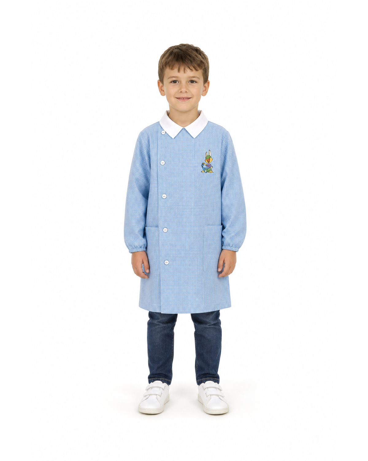 Grembiule asilo quadretti azzurri bambino con abbottonatura laterale Siggi ricamo Skate 4186