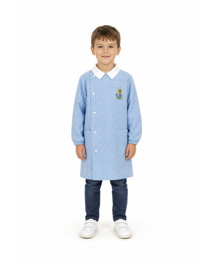 Grembiule asilo quadretti azzurri bambino con abbottonatura laterale Siggi ricamo Skate 4186