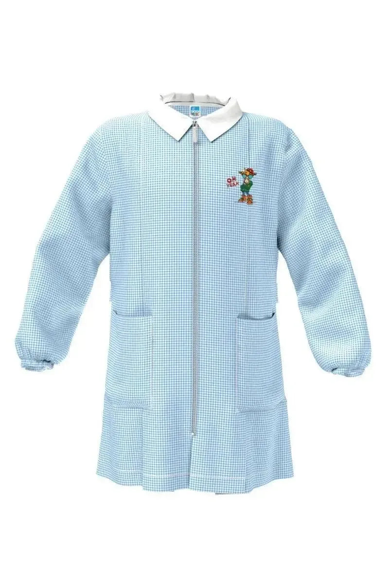 Grembiule asilo quadretti azzurri bambino con zip Siggi ricamo Oh Yeah 3901