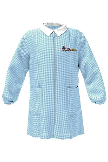 Grembiule asilo quadretti azzurri bambino con zip Siggi ricamo Transformers 4053