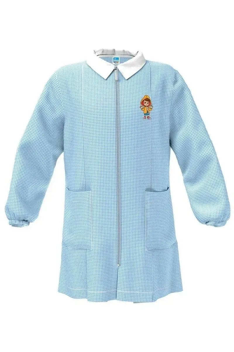Grembiule asilo quadretti celesti bambino con zip Siggi ricamo Rap 4192
