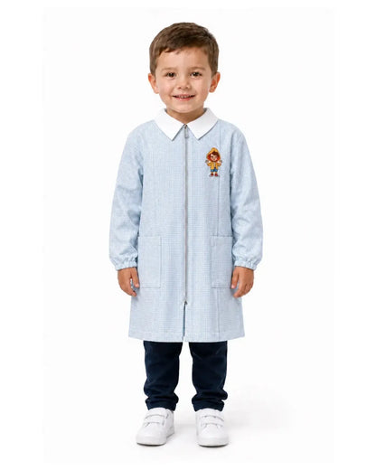Grembiule asilo quadretti celesti bambino con zip Siggi ricamo Rap 4192