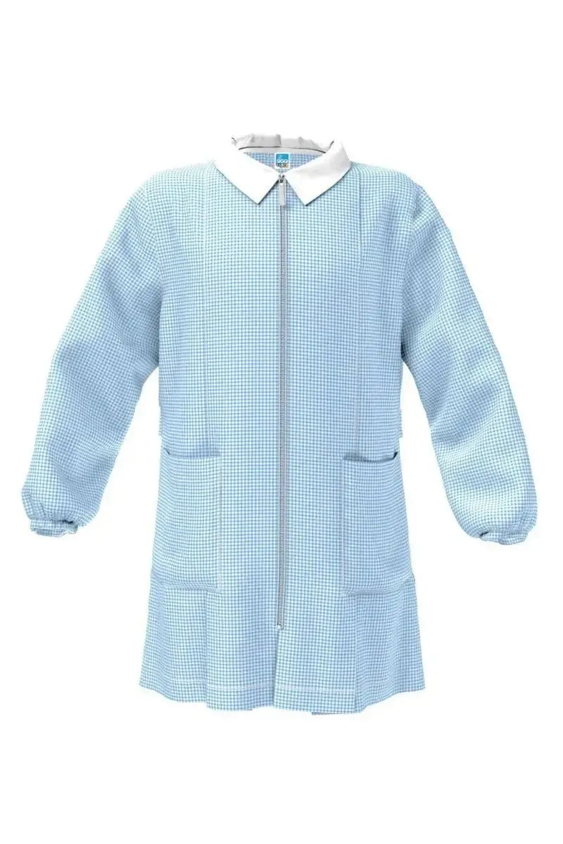 Grembiule asilo quadretti celesti bambino con zip Siggi senza ricamo 3379