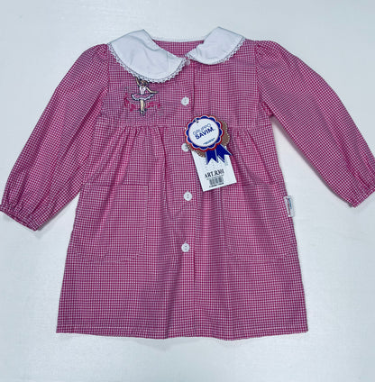 Grembiule asilo quadretti rosa bambina con abbottonatura centrale Ambrosino ricamo Ballerina R301