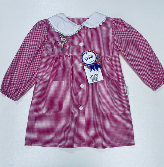 Grembiule asilo quadretti rosa bambina con abbottonatura centrale Ambrosino ricamo Ballerina R301