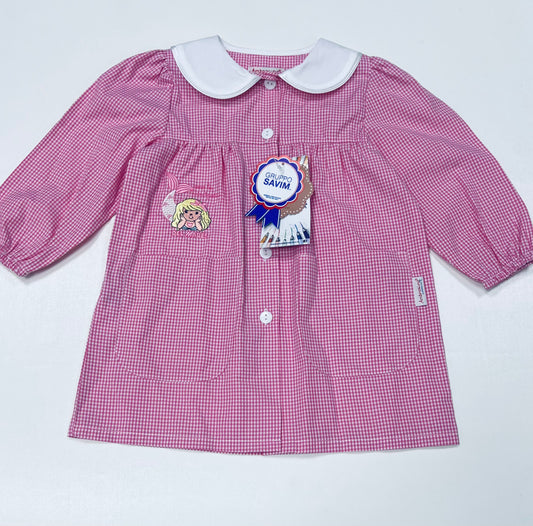 Grembiule asilo quadretti rosa bambina con abbottonatura centrale Ambrosino ricamo Sirenetta Q305