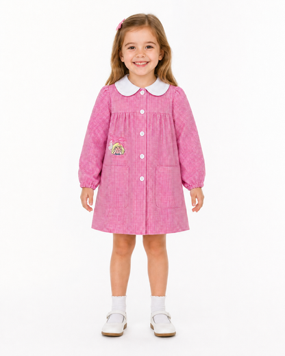 Grembiule asilo quadretti rosa bambina con abbottonatura centrale Ambrosino ricamo Sirenetta Q305