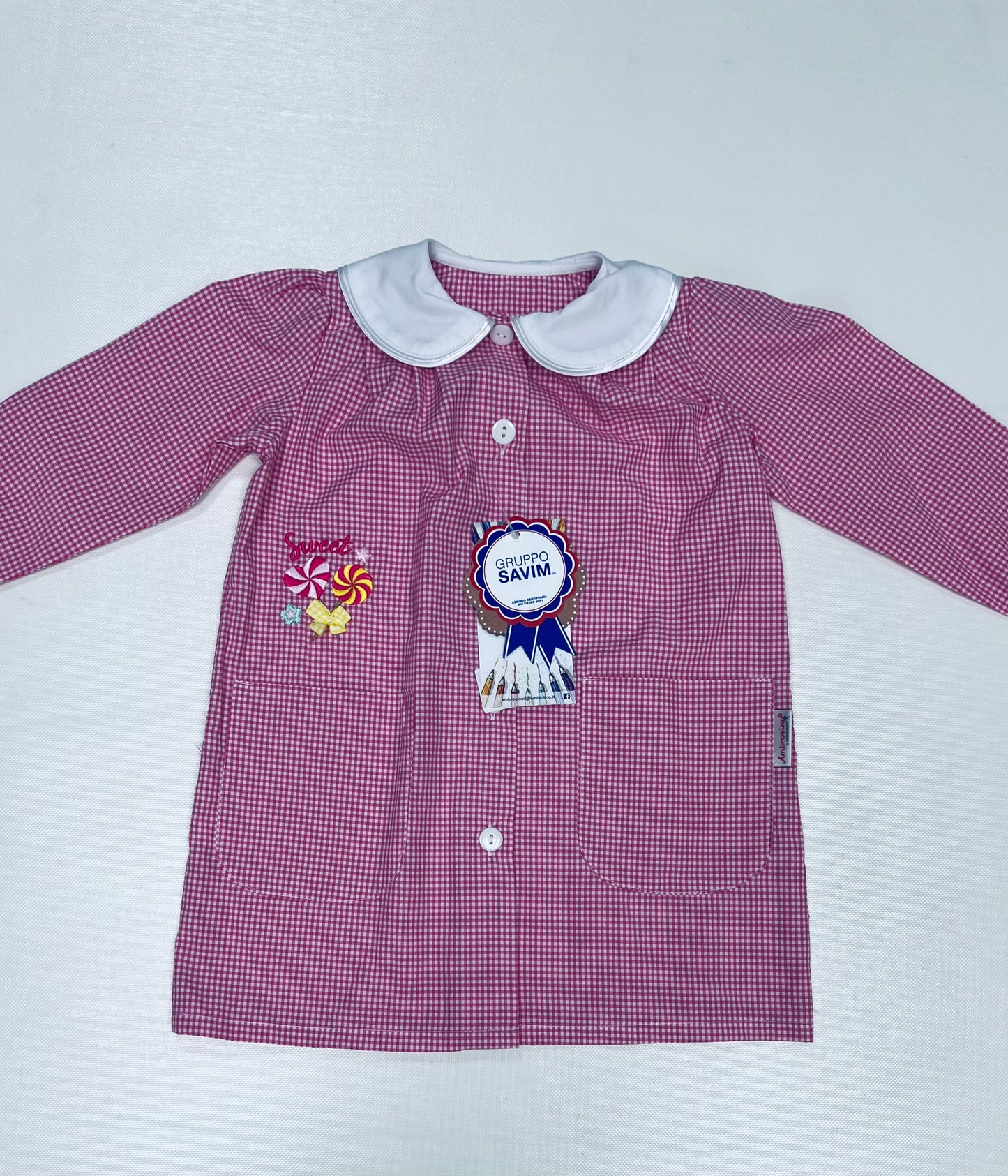 Grembiule asilo quadretti rosa bambina con abbottonatura centrale Ambrosino ricamo Sweet R308