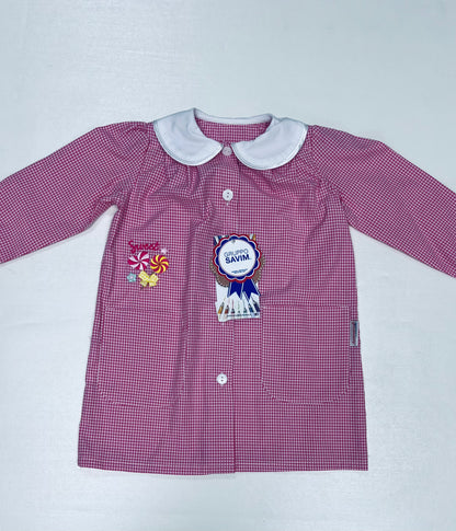 Grembiule asilo quadretti rosa bambina con abbottonatura centrale Ambrosino ricamo Sweet R308