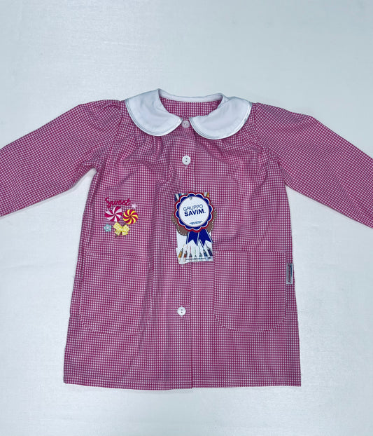 Grembiule asilo quadretti rosa bambina con abbottonatura centrale Ambrosino ricamo Sweet R308