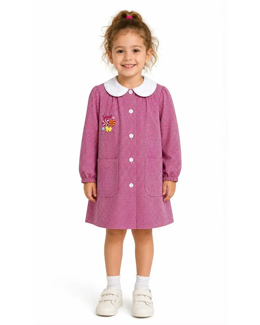 Grembiule asilo quadretti rosa bambina con abbottonatura centrale Ambrosino ricamo Sweet R308