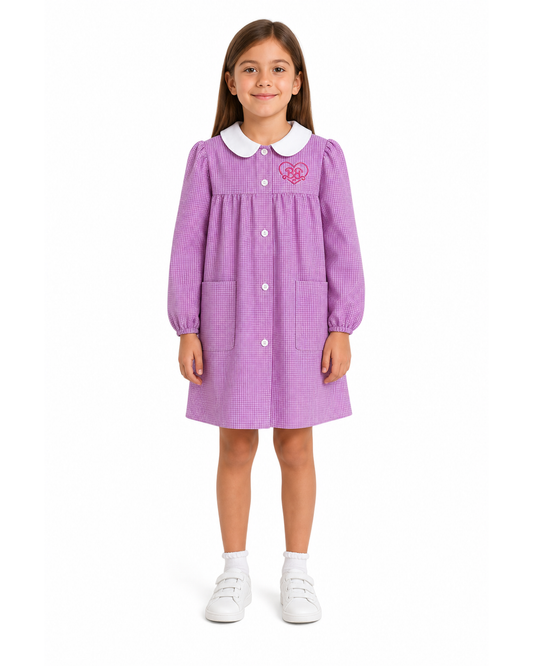 Grembiule asilo quadretti rosa bambina made in Italy con abbottonatura centrale Disney ricamo Barbie G101