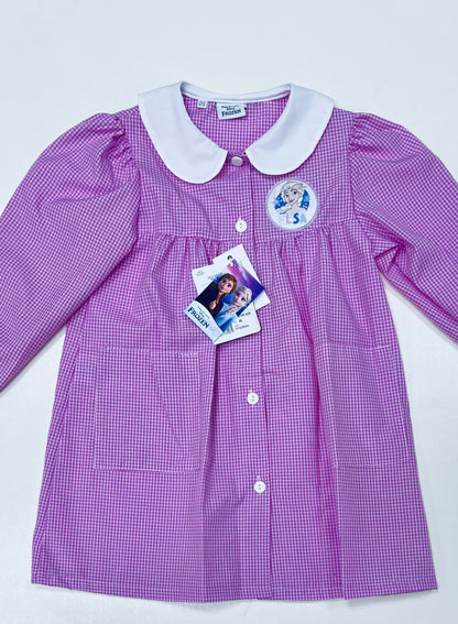 Grembiule asilo quadretti rosa bambina made in Italy con abbottonatura centrale Disney ricamo Frozen G100
