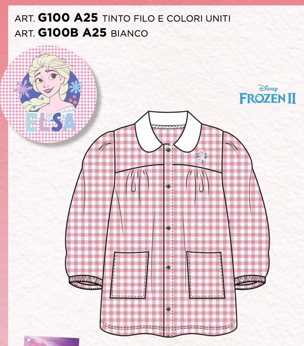 Grembiule asilo quadretti rosa bambina made in Italy con abbottonatura centrale Disney ricamo Frozen G100