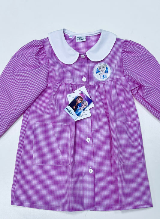 Grembiule asilo quadretti rosa bambina made in Italy con abbottonatura centrale Disney ricamo Frozen G100