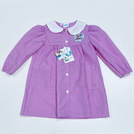Grembiule asilo quadretti rosa bambina made in Italy con abbottonatura centrale Disney ricamo Minnie G102