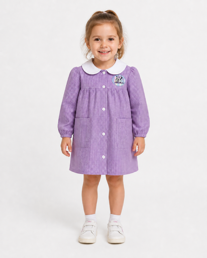 Grembiule asilo quadretti rosa bambina made in Italy con abbottonatura centrale Disney ricamo Minnie G102