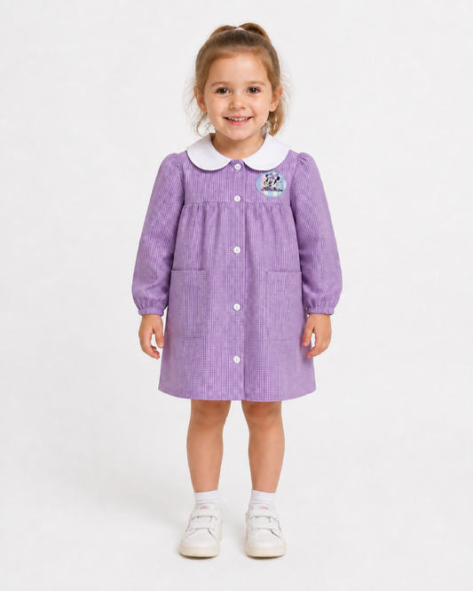 Grembiule asilo quadretti rosa bambina made in Italy con abbottonatura centrale Disney ricamo Minnie G102