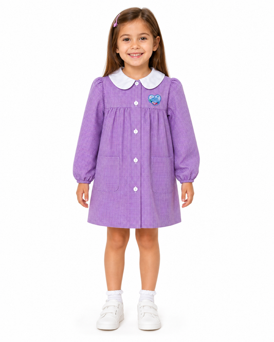 Grembiule asilo quadretti rosa bambina made in Italy con abbottonatura centrale Disney ricamo Principesse G106