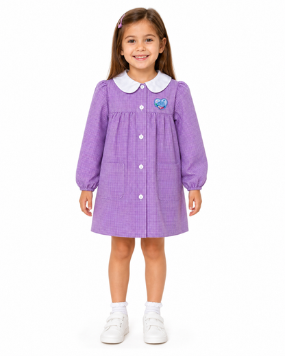 Grembiule asilo quadretti rosa bambina made in Italy con abbottonatura centrale Disney ricamo Principesse G106A25