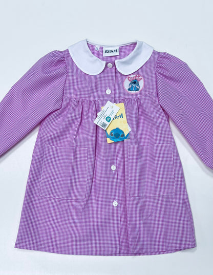 Grembiule asilo quadretti rosa bambina made in Italy con abbottonatura centrale Disney ricamo Stitch G107