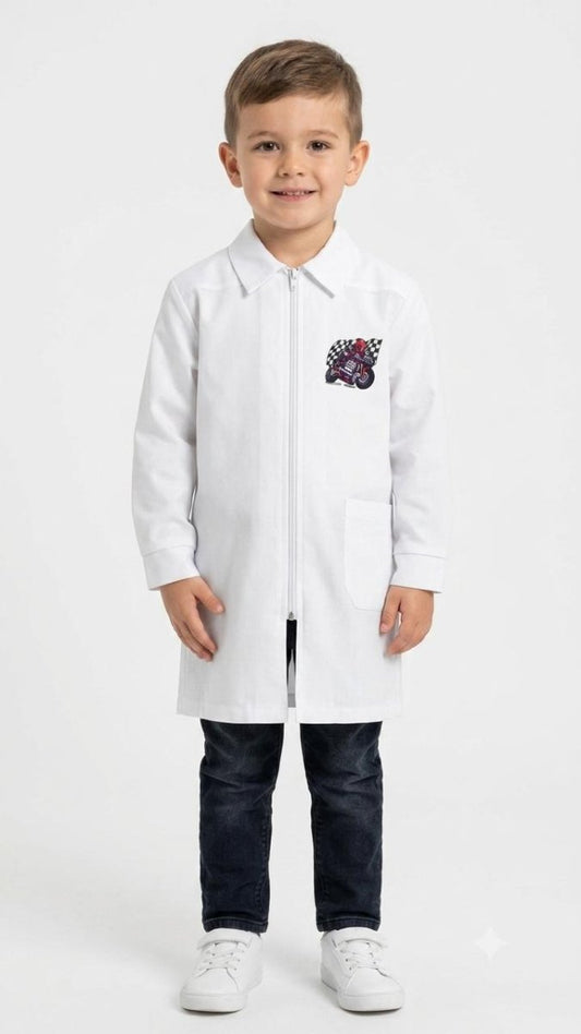 Grembiule bianco asilo bambino con Zip Nazareno Gabrielli ricamo Moto 0736A26