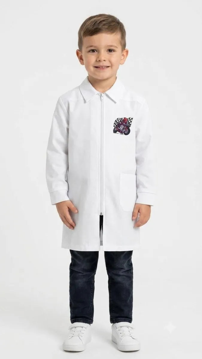 Grembiule bianco asilo bambino con Zip Nazareno Gabrielli ricamo Moto 0736A26