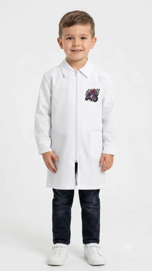 Grembiule bianco asilo bambino con Zip Nazareno Gabrielli ricamo Moto 0736A26