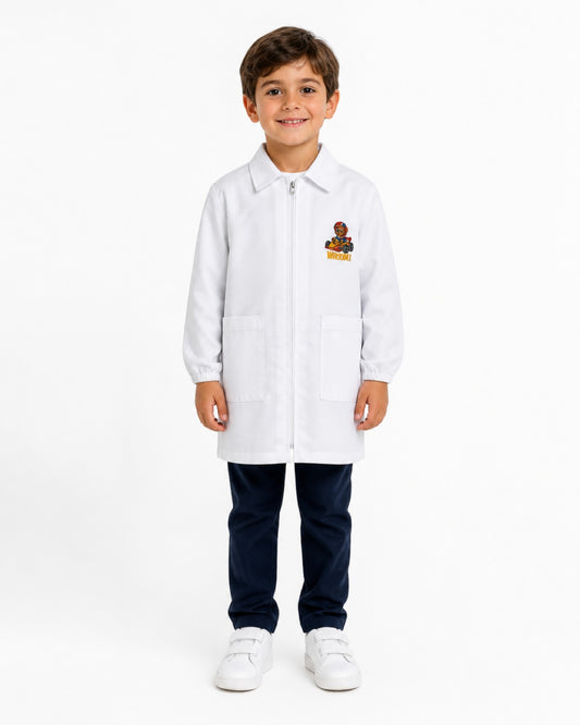Grembiule bianco asilo bambino con Zip Nazareno Gabrielli ricamo Vroom 0733A26