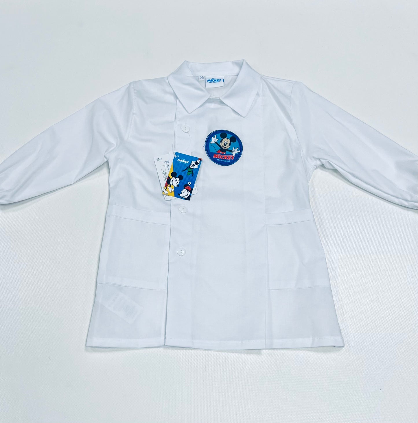 Grembiule bianco asilo bambino con abbottonatura laterale Disney ricamo Mickey G302