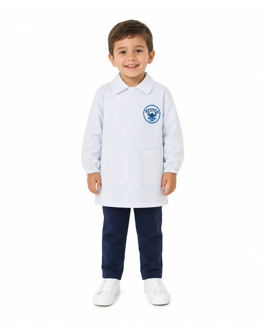 Grembiule bianco asilo bambino con abbottonatura laterale Disney ricamo Stitch G307