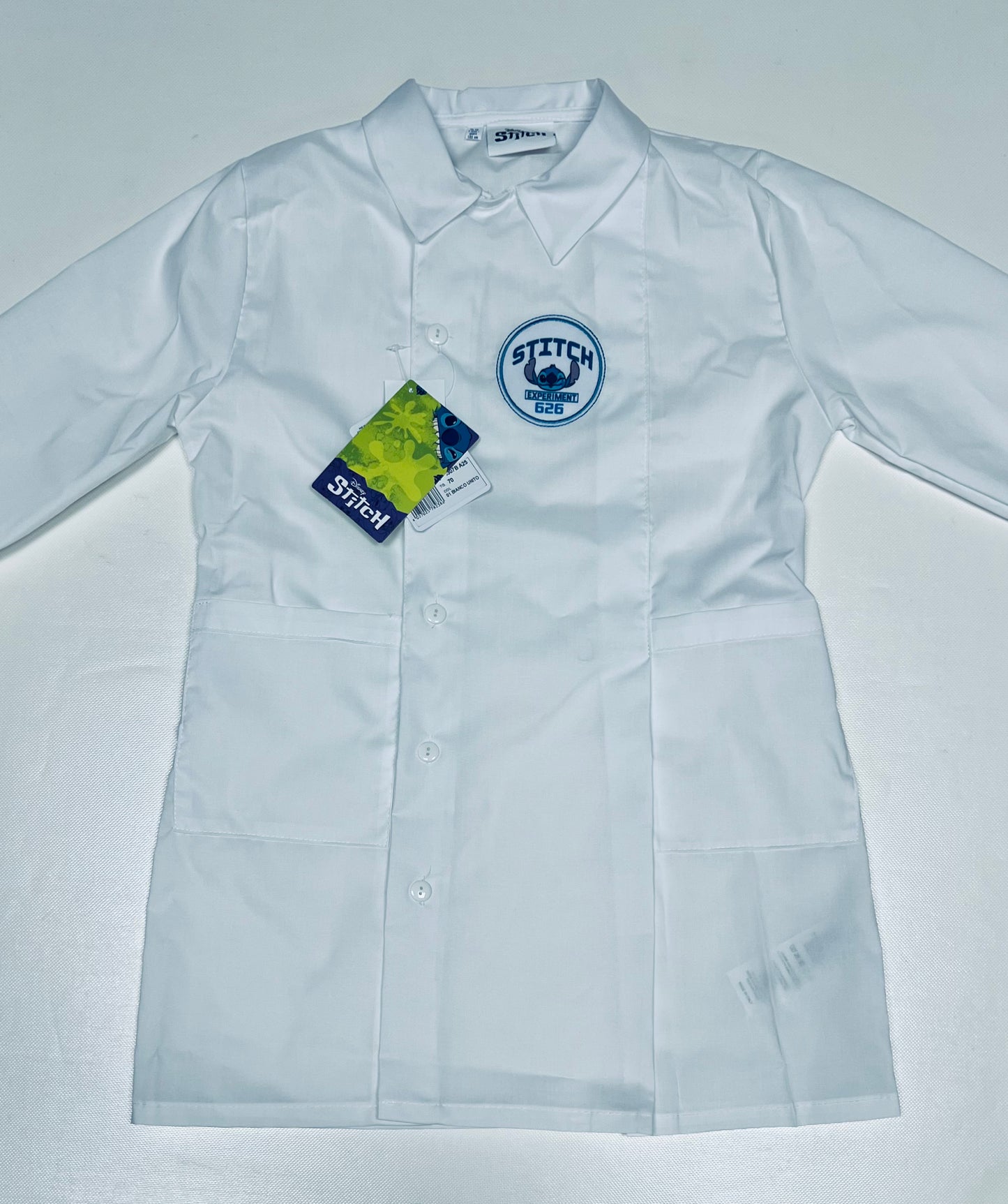 Grembiule bianco asilo bambino con abbottonatura laterale Disney ricamo Stitch G307A25