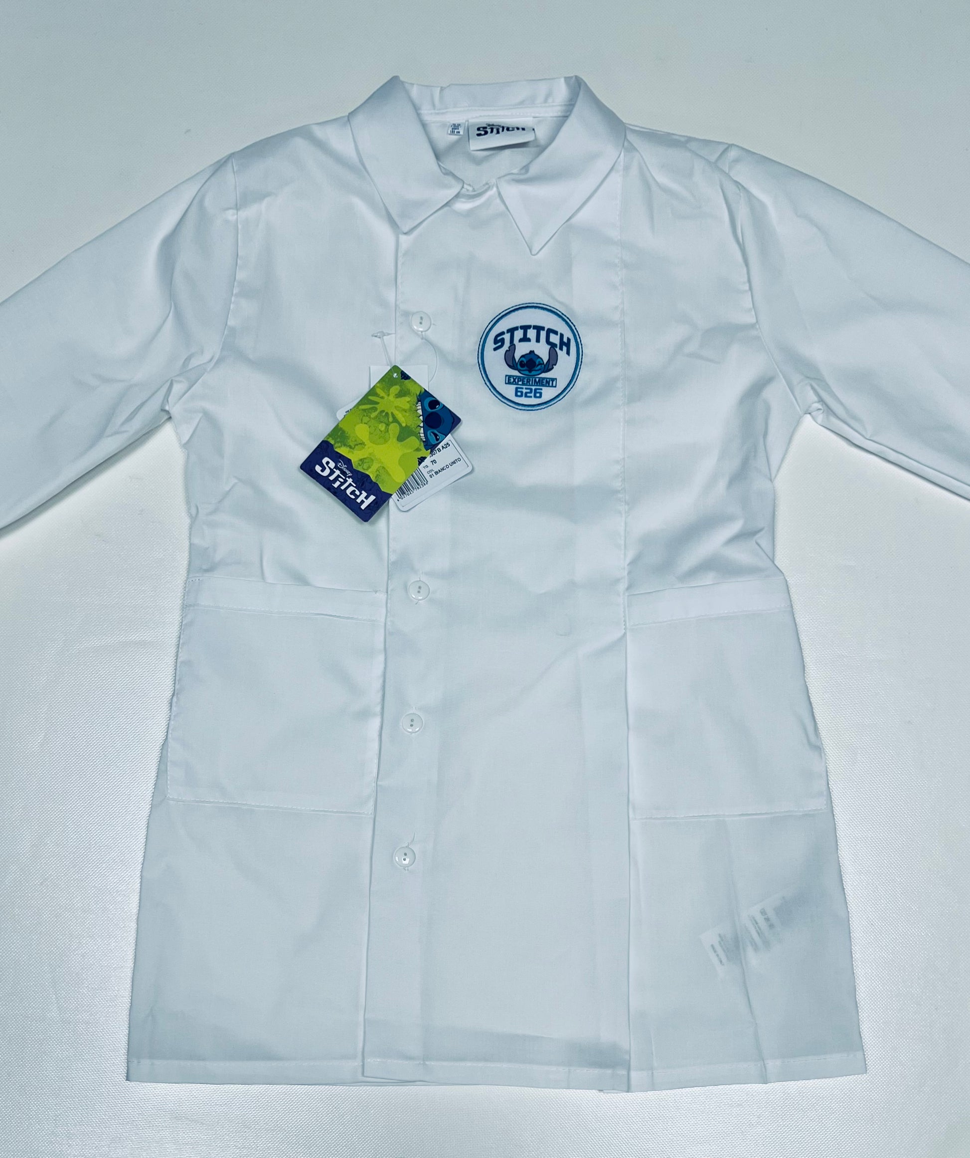 Grembiule bianco asilo bambino con abbottonatura laterale Disney ricamo Stitch G307A25