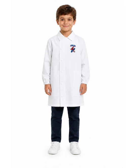 Grembiule bianco asilo bambino con abbottonatura laterale Marvel Spiderman G303A26