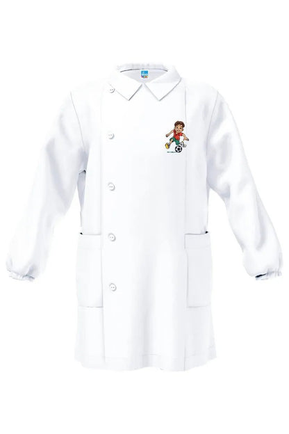 Grembiule bianco asilo bambino con abbottonatura laterale Siggi ricamo Calcio 4344