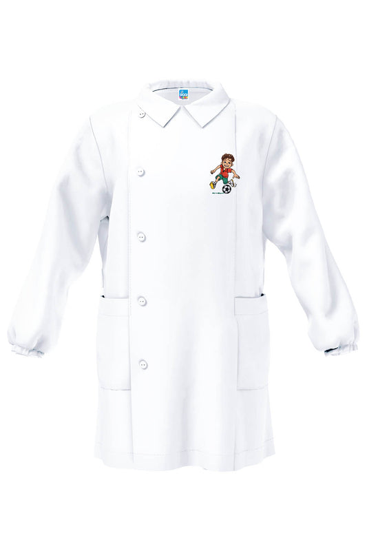 Grembiule bianco asilo bambino con abbottonatura laterale Siggi ricamo Calcio 4344