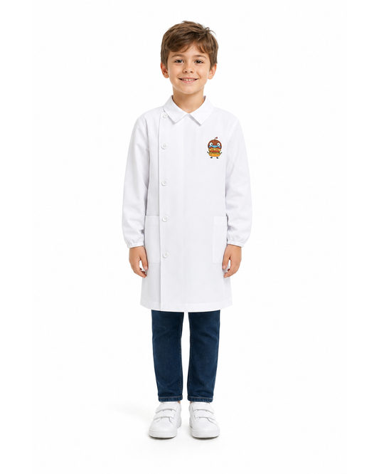 Grembiule bianco asilo bambino con abbottonatura laterale Siggi ricamo Hamburger 4183