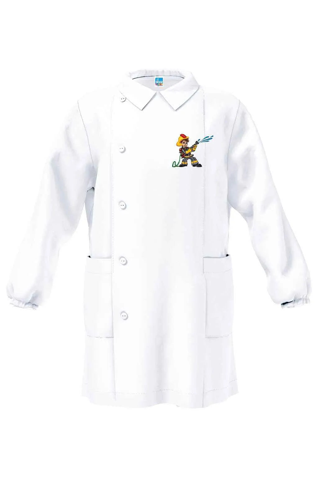 Grembiule bianco asilo bambino con abbottonatura laterale Siggi ricamo Pompiere 4347