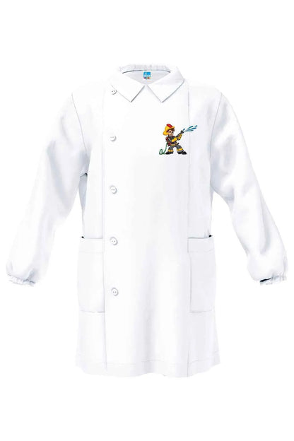 Grembiule bianco asilo bambino con abbottonatura laterale Siggi ricamo Pompiere 4347